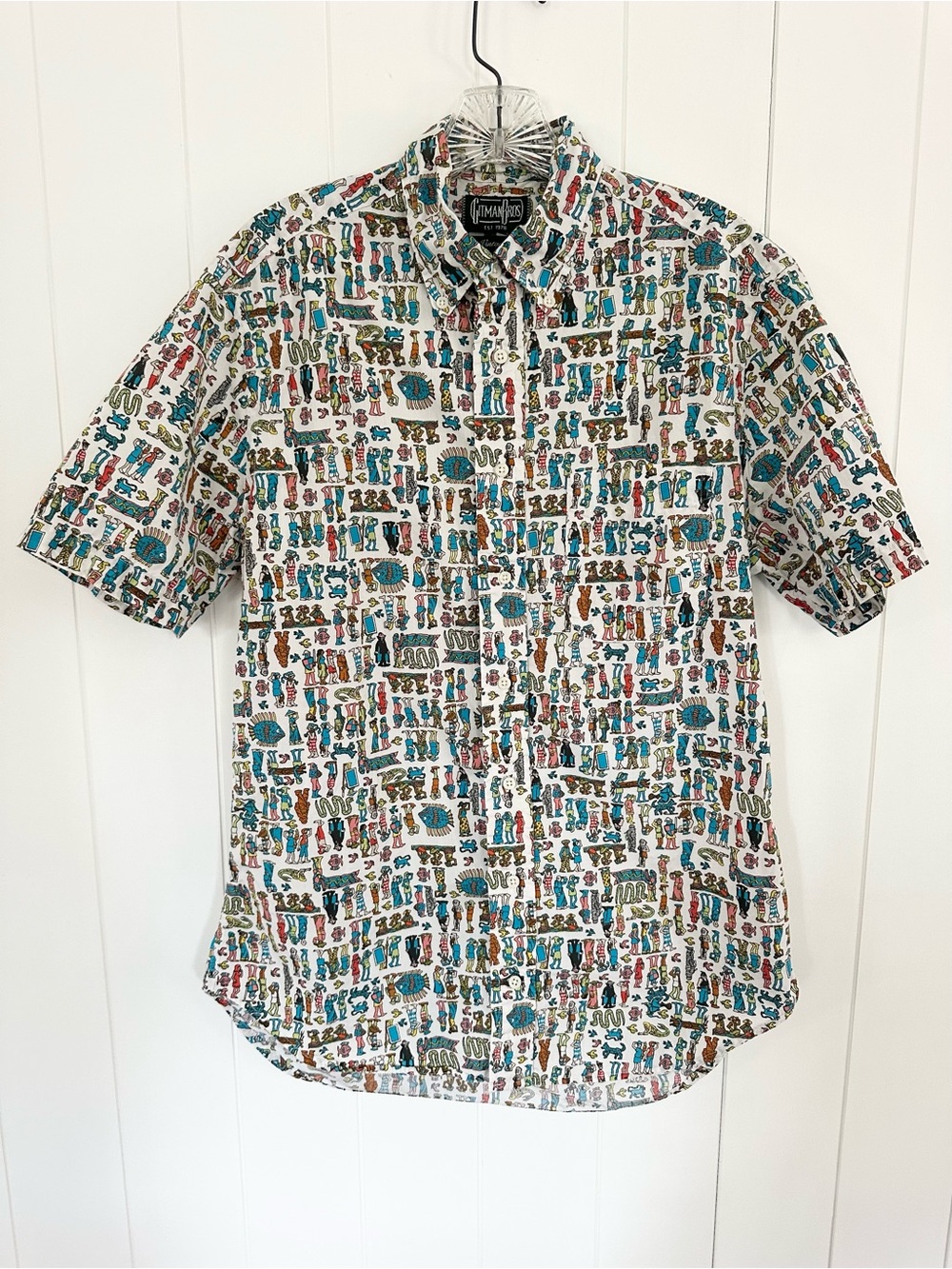 Gitman Bros Vintage Mens Where’s Waldo Button Down Short Sleeve Shirt Cotton